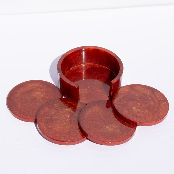 Red/Gold Round Coasters - 5 piece set