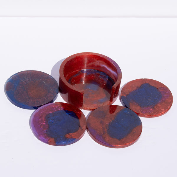 Red/Blue/Purple Round Coasters - 5 piece set