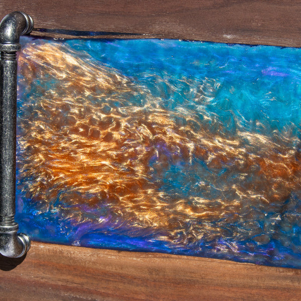 Turquoise, Blue, Purple, Gold and Copper Black Walnut River Charcuterie Board