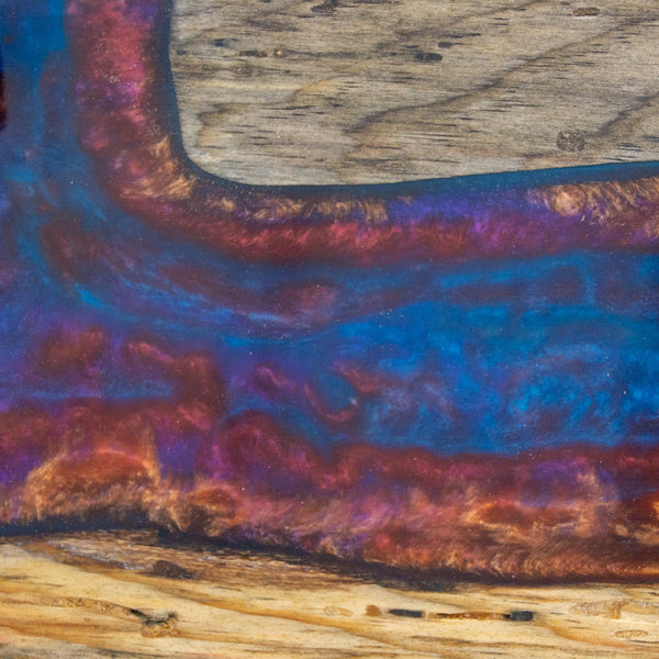 Blue, Red, Purple and Copper Beetle-Kill Pine River Charcuterie Board