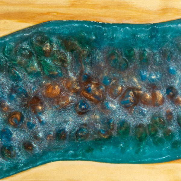 Turquoise, Green, Blue, Silver and Copper River Pine Charcuterie Board