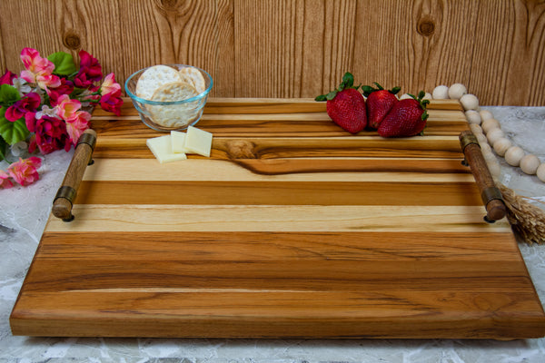 Teak Charcuterie Board With Wood Handles and Feet