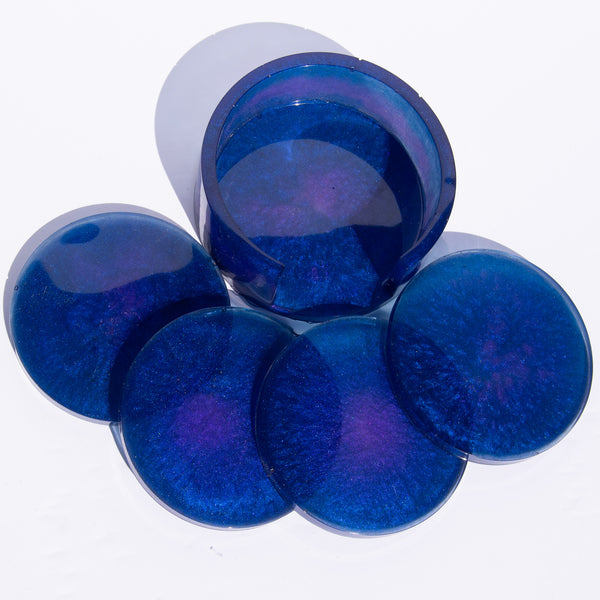 Blue/Purple Round Coasters - 5 piece set