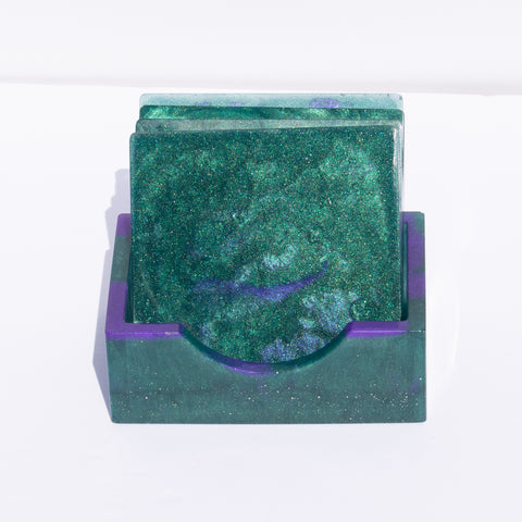 Green/Purple Square Coasters - 5 piece set