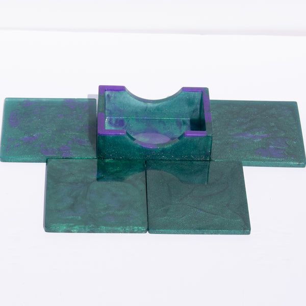 Green/Purple Square Coasters - 5 piece set