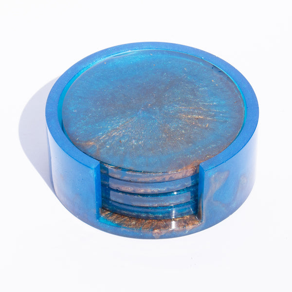 Blue/Green/Bronze Round Coasters - 5 piece set