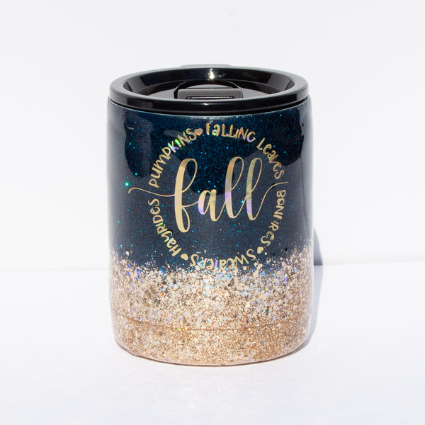 Navy and Gold Fall Glitter Stubby Tumbler, 10 oz
