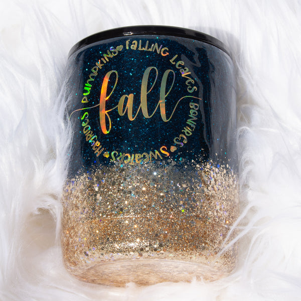 Navy and Gold Fall Glitter Stubby Tumbler, 10 oz