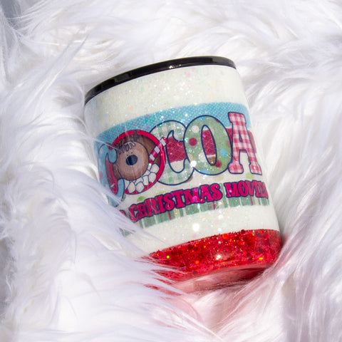 Cocoa and Christmas Movies 10 oz Stubby Glitter Tumbler